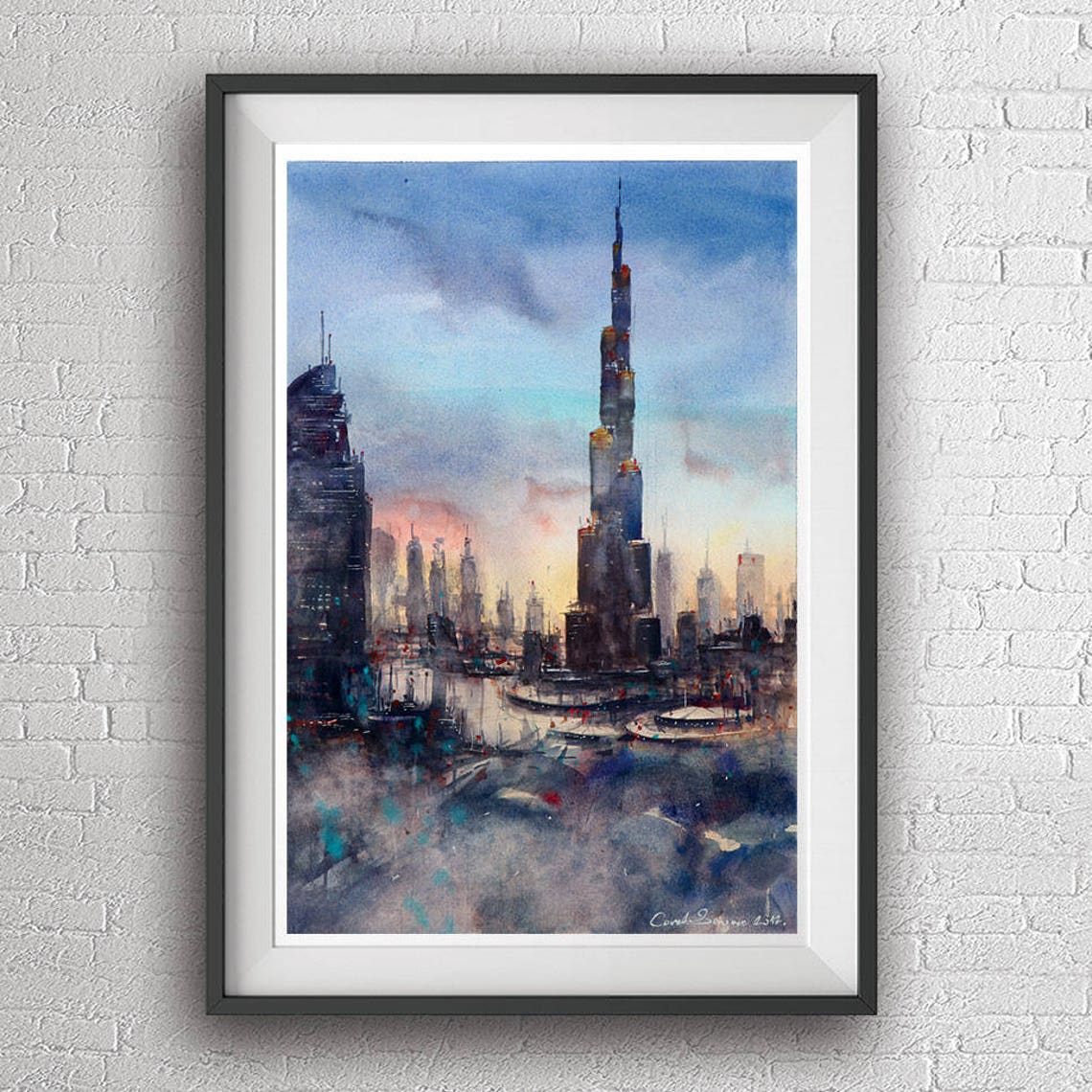 Dubai Watercolor Painting Art Print Etsy