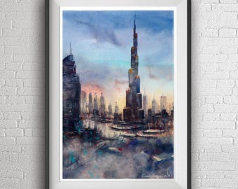 Dubai watercolor painting art print