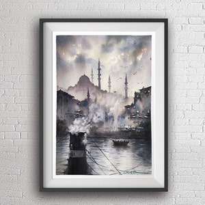 Istanbul Suleymaniye Mosque watercolor painting art print