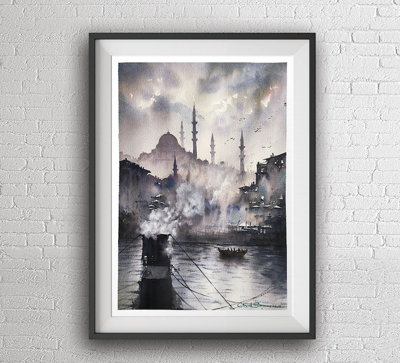 Istanbul Suleymaniye Mosque watercolor painting art print image 1