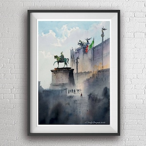 Impresión artística de pintura de acuarela de Roma