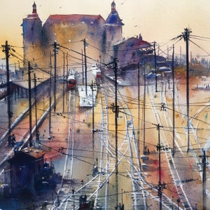 Istanbul Haydarpasha Station watercolor painting art print. image 2