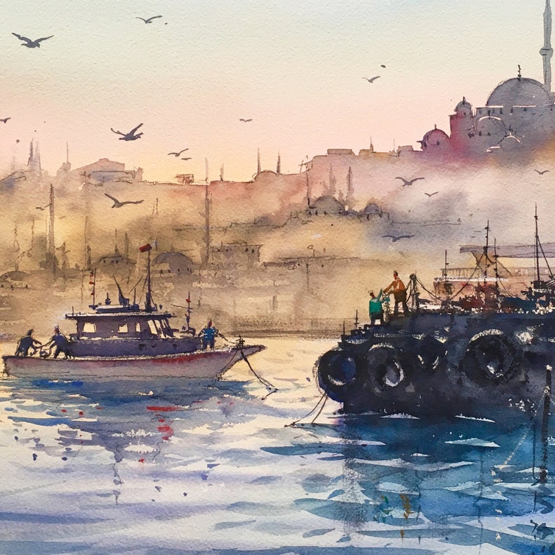 Istanbul landscape watercolor painting art print image 2