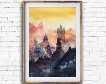 Prague watercolor Art print