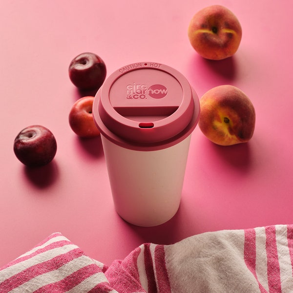 Circular&Co. NOW Reusable Coffee Cup, 12oz/340ml made from single-use cups with a traditional style snap fit lid.