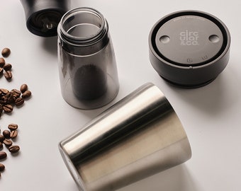 Circular&Co. Stainless Steel Reusable Travel Cup, 8oz. 100% Leakproof and Lockable reusable coffee cup made from recycled stainless steel.