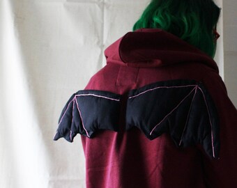 Maroon bat hoodie with wings (measurements in lisitng photos)