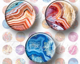 Agate 1 inch round Digital Collage Sheet gems art 1" bottle cap images for pendants 30mm 25mm 1.25" 1.5" circles printable download cabochon