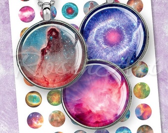 Space Nebula round digital collage sheet 20mm 18mm 16mm 14mm 12mm instant download cabochon earrings printable circles eyes bottlecap images