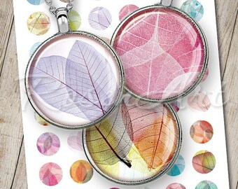 Transparent Leaves round Digital Collage Sheet bottle cap images charm earrings printable circles download cabochon 20mm 18mm 16mm 14mm 12mm