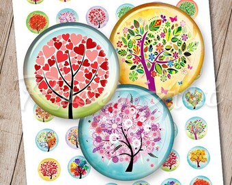 Tree of Life design round Digital Collage Sheet bottlecap images pendant download cabochon 20mm, 18mm 16mm, 14mm 12mm printable circles art