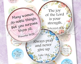 Bible Verses 1 inch circle Christian digital collage sheet 20mm 25 30mm 1.25&quot; 1.5&quot; printable download Inspirational quotes bottle cap images