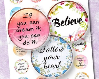 Inspirational quotes digital collage sheet bottlecap image Motivational sayings 1 inch round 30mm 25mm 1.25" 1.5" circle printable download