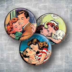 Romance Comics 1" bottlecap images 1 inch circles download printable round 1.5" 1.25" 25mm 30mm Valentine Digital Collage Sheet cabochon art