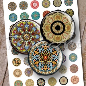 Images de bouchon de bouteille d'ornements marocains 1 pouce rond feuille de collage numérique imprimable téléchargement graphiques pour pendentif 30 mm 25 mm 1,25" 1,5" cercles