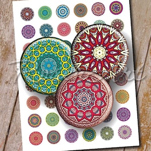 Mandala rond digitaal collageblad caleidoscoop kroonkurk afbeeldingen voor hangers download cabochon 20 mm 18 mm 16 mm 14 mm 12 mm afdrukbare cirkels