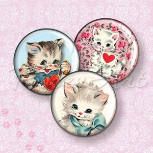 Retro Kittens & Cats 1" bottle cap images 1 inch circle Digital Collage Sheet cabochon download printable round 30mm 25mm 1.25" 1.5" jewelry