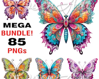 Colorful Watercolor Butterflies Cliparts transparent PNG Bundle, instant digital download images, animal insect printable sublimation design