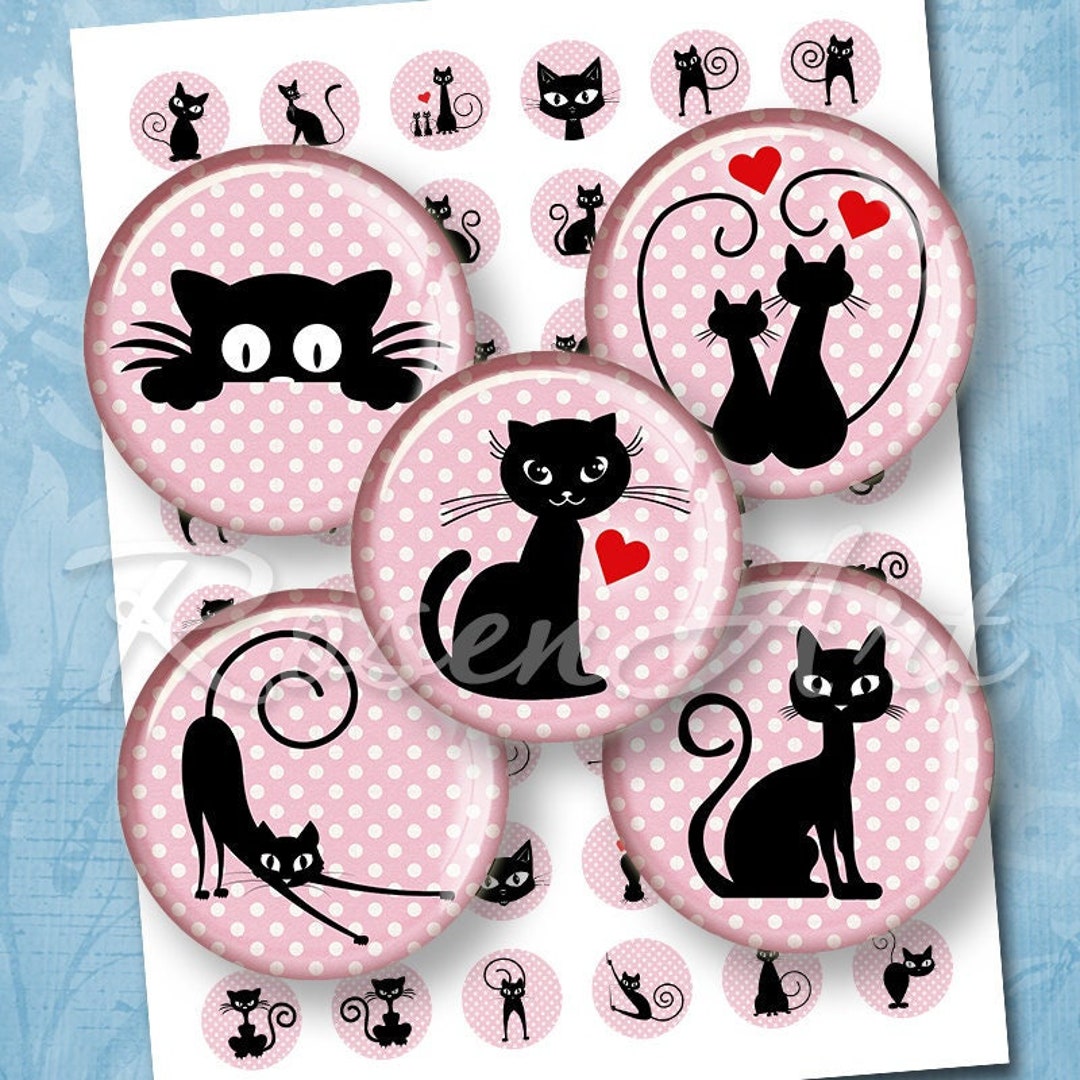 Cute Cat Bottle Cap Images 1 Inch Circle Kitten Digital Etsy