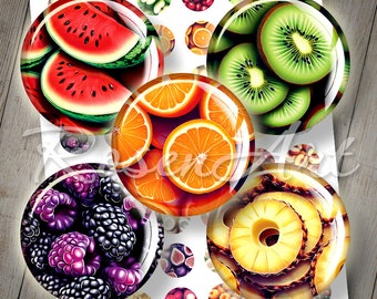 Fruits 1 inch circles for pendants instant download cabochon printable round 1" bottle cap images 30mm 25mm 1.25" 1.5" Digital Collage Sheet