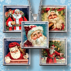 Santa Claus Vintage Christmas digital collage sheet 1&quot; square images printable download cabochon 1x1 inch 1.5&quot;, 7/8&quot; Scrabble tiles graphics