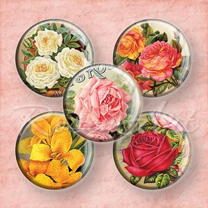 Viktorianische Blumen runde digitale Collage Blatt Charme Kronkorken Bilder sofortiger Download Cabochon 20mm, 18mm 16mm, 14mm 12mm druckbare Kreise