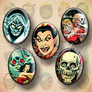 Horror Comics retro Halloween Digital Collage Sheet 30x40mm 22x30mm 18x25mm 13x18mm oval images for pendants printable download cabochon art