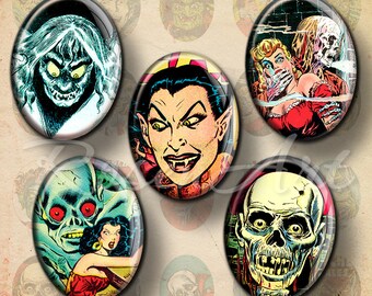 Horror Comics retro Halloween Digital Collage Sheet 30x40mm 22x30mm 18x25mm 13x18mm oval images for pendants printable download cabochon art