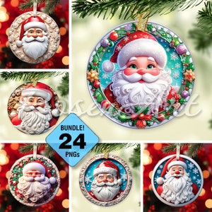 Printable 3D Christmas Ornaments Bundle, Round Sublimation PNG, Instant ...