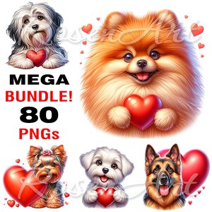 Valentine Hunde & Welpen Clipart transparent PNG Bundle druckbare Sublimation Design sofortiger digitaler Download Bilder DIY Junk Journal Tier