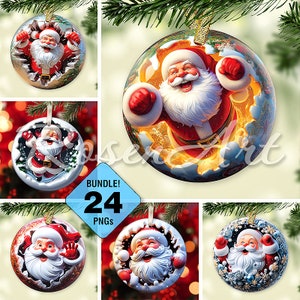 May include: A set of 24 Christmas baubles featuring Santa Claus in various poses. The baubles are round and have a glossy finish. The baubles are decorated with snowflakes, stars, and other festive designs. The baubles are perfect for adding a touch of festive cheer to your home.