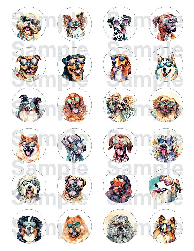 Cool Dogs 1 Inch Round Digital Collage Sheet Cute 1" Bottle Cap Images ...