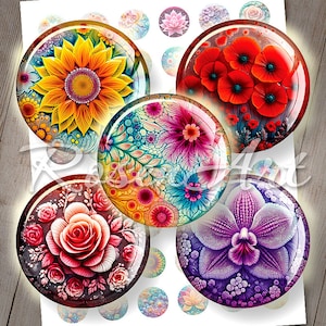 Arte floral círculos de 1 polegada, 30 mm, 25 mm, 1,25 ", 1,5" redondo para impressão download cabochão folha de colagem digital imagens de tampas de garrafa de 1 "para pingentes