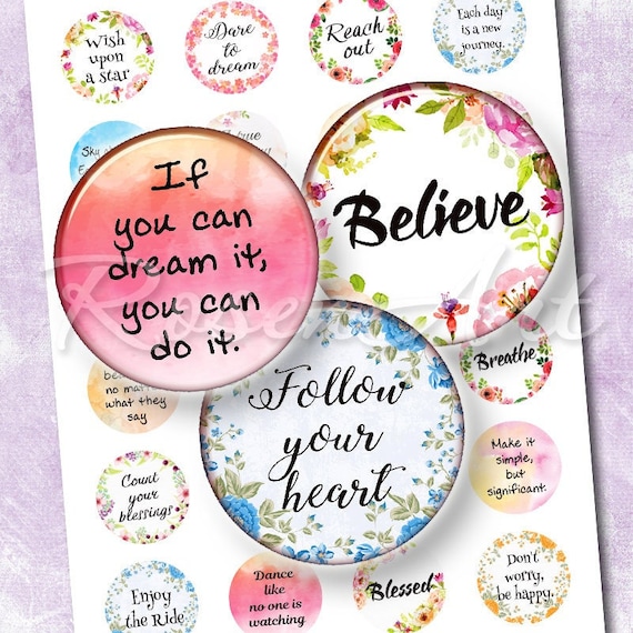 Inspirational quotes digital collage sheet bottlecap image Motivational sayings 1 inch round 30mm 25mm 1.25" 1.5" circle printable download