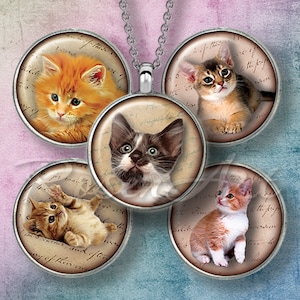 Kittens & Cats 1&quot; bottle cap images 1 inch circles printable download round Digital Collage Sheet for pendants 30mm 25mm 1.25&quot; 1.5&quot; cabochon