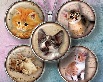 Kittens & Cats 1" bottle cap images 1 inch circles printable download round Digital Collage Sheet for pendants 30mm 25mm 1.25" 1.5" cabochon