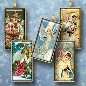Vintage Christmas Angel printable dominoes digital collage sheet 1x2&quot; Domino Tile 1x2 inch download images 15x30mm bamboo 0.75x1.5&quot;(19x38mm)