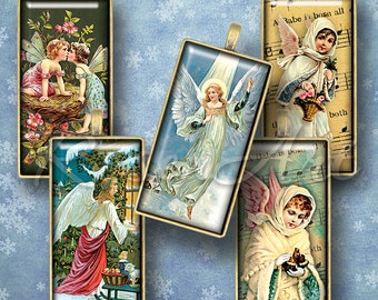 Vintage Christmas Angel afdrukbare dominostenen digitale collage blad 1x2" Domino Tile 1x2 inch download afbeeldingen 15x30mm bamboe 0,75x1,5"(19x38mm)
