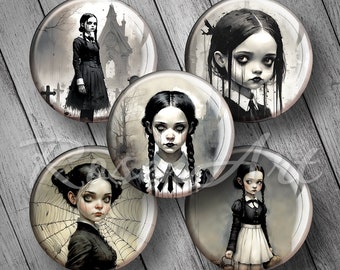 Goth Girls round download cabochon 20mm 18mm 16mm 14mm 12mm charm Halloween Digital Collage Sheet bottle cap images pendant printable circle