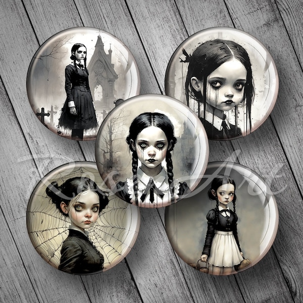 Goth Girls round download cabochon 20mm 18mm 16mm 14mm 12mm charm Halloween Digital Collage Sheet bottle cap images pendant printable circle