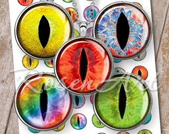 Dragon Eyes bottle cap images cat iris 1 inch circles 25mm, 30mm 1.25&quot;, 1.5&quot; round Digital Collage Sheet printable download cabochon pendant