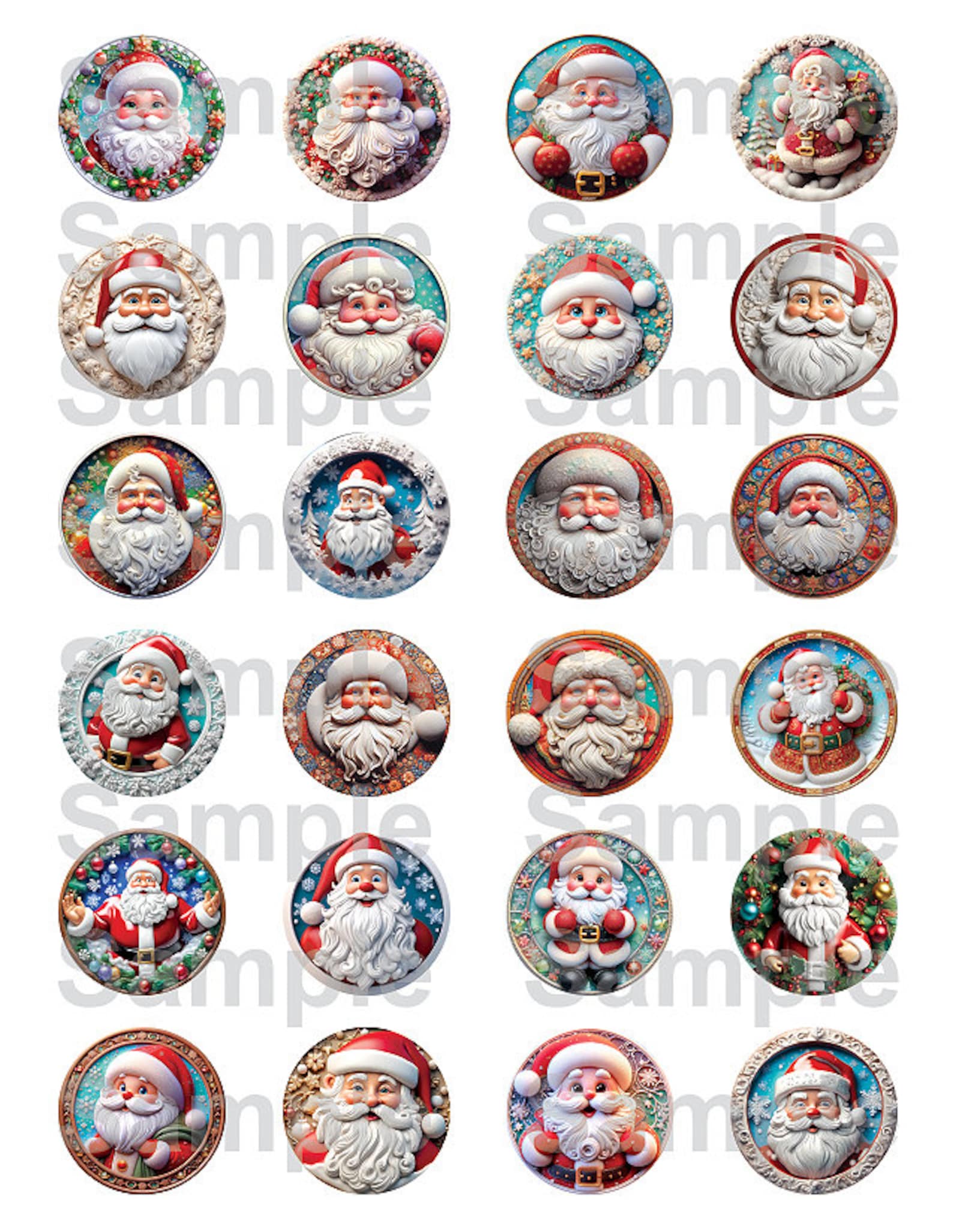 3D Santa Claus 1" Bottle Cap Images Christmas Digital Collage Sheet, 1 ...