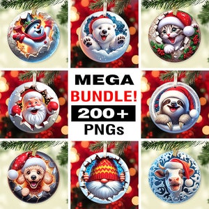 Printable 3D Christmas Ornaments Bundle, Round Sublimation PNG, Instant ...