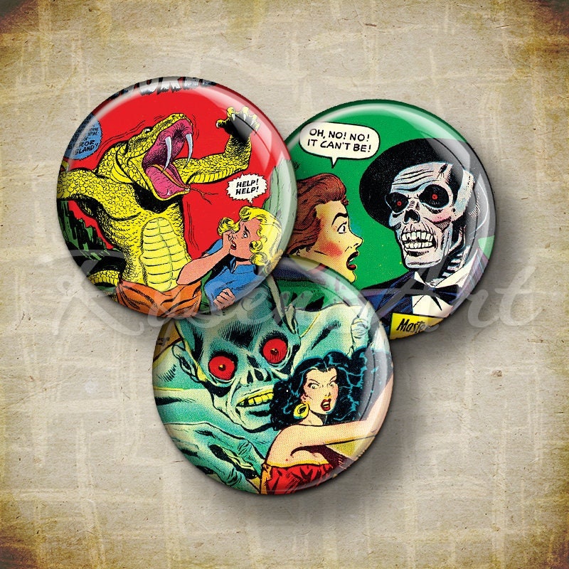 Horror Comics bottle cap images, round download cabochon 20mm 18mm 16mm 14mm 12mm Halloween Digital Collage Sheet pendants printable circles