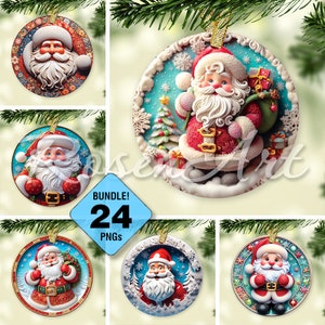 Printable 3D Christmas Ornaments Bundle, Round Sublimation PNG, Instant ...