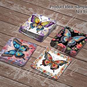 Watercolor Butterfly Digital Images for Coasters, PNG Bundle 4x4 Inch ...