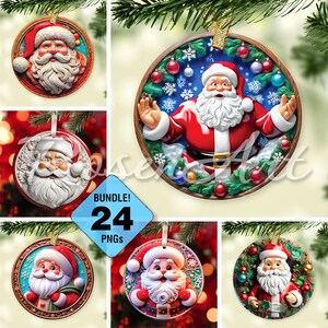 Printable 3D Christmas Ornaments Bundle, Round Sublimation PNG, Instant ...