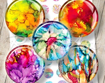 Abstract Digital Collage Sheet 1 inch circles rainbow bottlecap images for jewelry 30mm, 25mm, 1.25", 1.5" round printable download cabochon