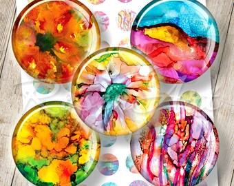 Abstract Digital Collage Sheet bottle cap images for earrings rainbow printable circles instant download cabochon 20mm, 18mm 16mm, 14mm 12mm