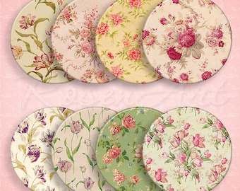 Shabby Chic Floral bottle cap images for pendant 1 inch circles Digital Collage Sheet 25mm 30mm 1.25" 1.5" round printable download graphics